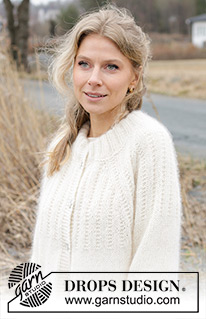 Winter Owl Cardigan / DROPS 243-2 - Knitted jacket in DROPS Flora and DROPS Kid-Silk. The piece is worked top down with double neck, raglan and relief-pattern. Sizes S - XXXL.
