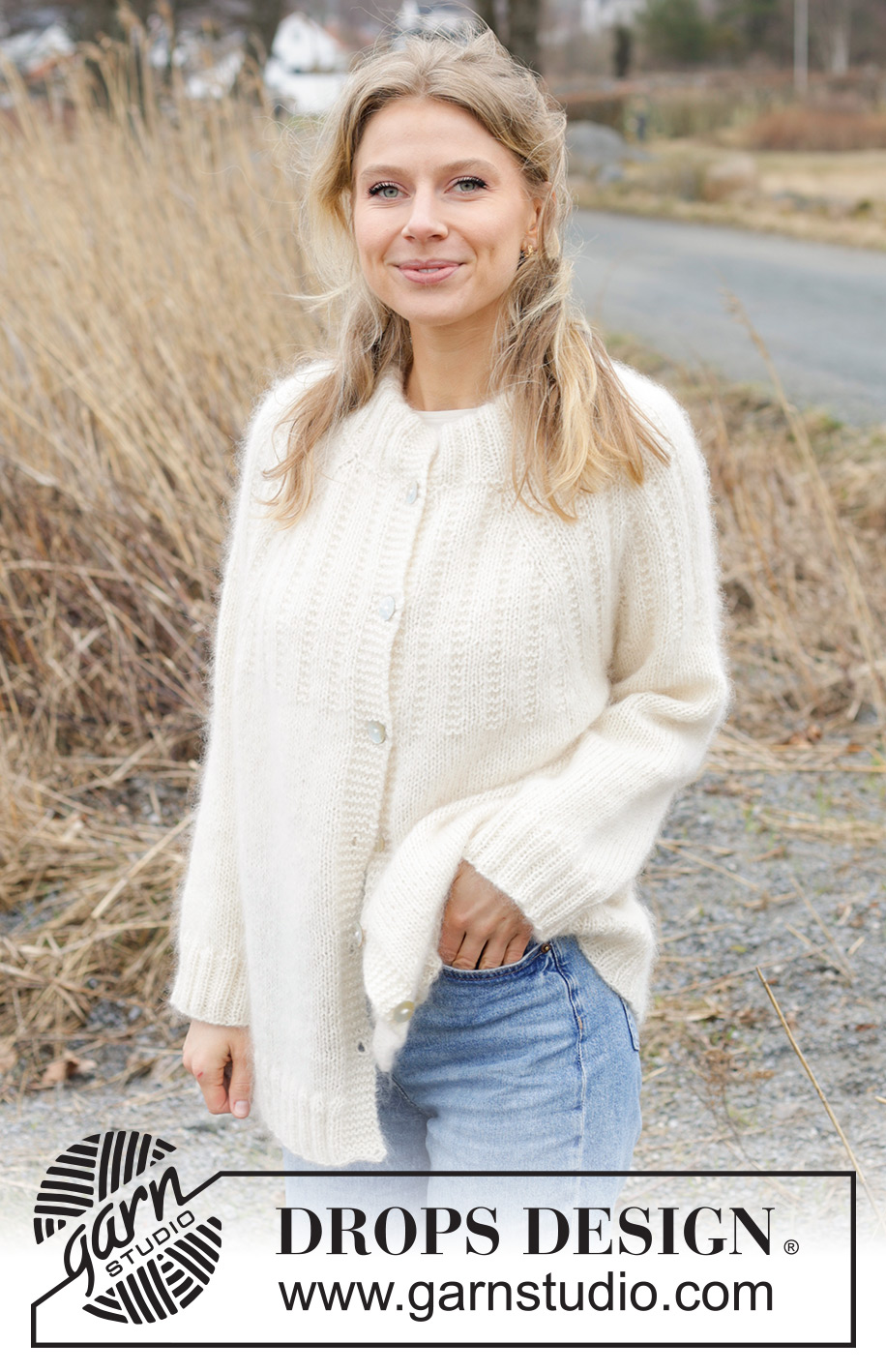 Winter Owl Cardigan / DROPS 243-2 - Knitted jacket in DROPS Flora and DROPS Kid-Silk. The piece is worked top down with double neck, raglan and relief-pattern. Sizes S - XXXL.
