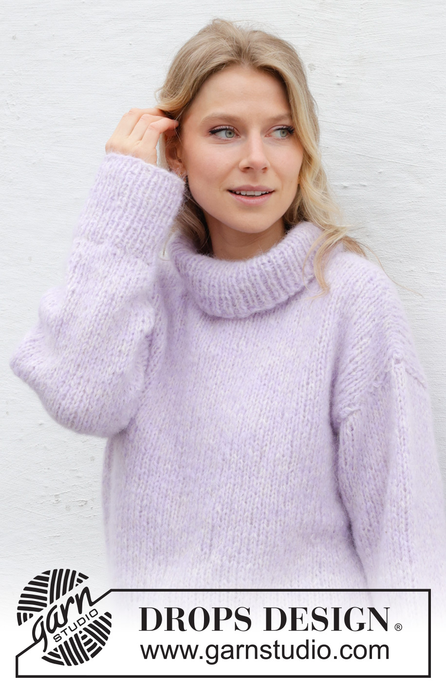 Lavender Story / DROPS 243-20 - Knitted jumper in DROPS Melody and DROPS Brushed Alpaca Silk. The piece is worked back and forth, bottom up, with sewn-in sleeves and high neck. Sizes S - XXXL.