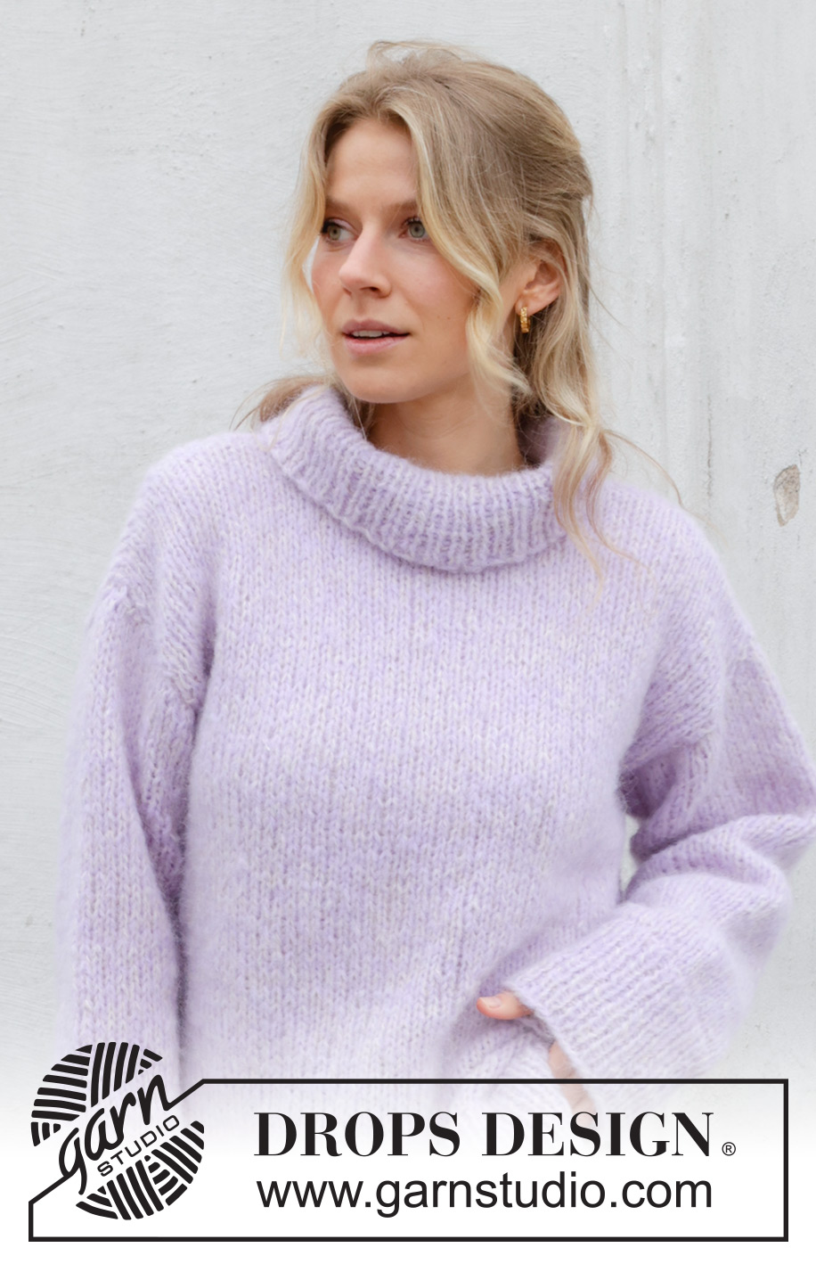 Lavender Story / DROPS 243-20 - Knitted jumper in DROPS Melody and DROPS Brushed Alpaca Silk. The piece is worked back and forth, bottom up, with sewn-in sleeves and high neck. Sizes S - XXXL.