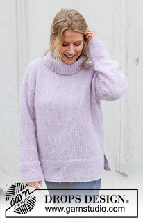 Lavender Story / DROPS 243-20 - Knitted jumper in DROPS Melody and DROPS Brushed Alpaca Silk. The piece is worked back and forth, bottom up, with sewn-in sleeves and high neck. Sizes S - XXXL.