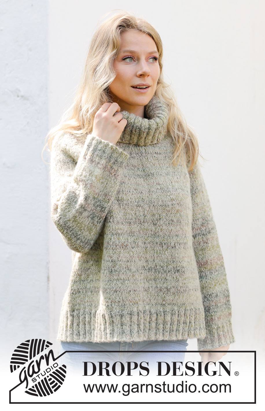 Hidden Forest Sweater / DROPS 243-21 - Knitted sweater in DROPS Fabel and DROPS Brushed Alpaca Silk. The piece is worked top down with raglan and high neck. Sizes S - XXXL.