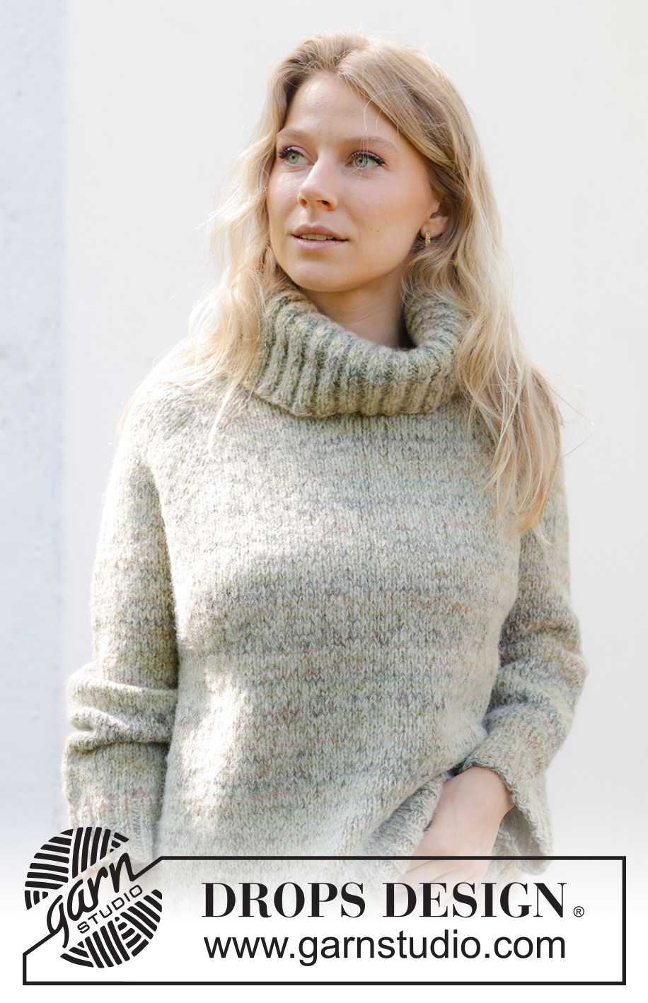 Hidden Forest Sweater / DROPS 243-21 - Knitted sweater in DROPS Fabel and DROPS Brushed Alpaca Silk. The piece is worked top down with raglan and high neck. Sizes S - XXXL.