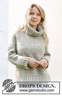 Hidden Forest Sweater / DROPS 243-21 - Knitted sweater in DROPS Fabel and DROPS Brushed Alpaca Silk. The piece is worked top down with raglan and high neck. Sizes S - XXXL.