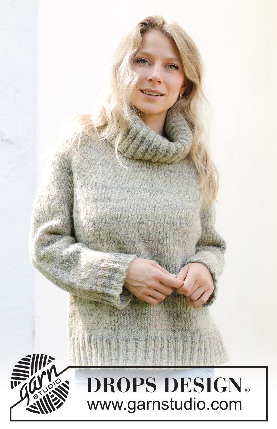 Hidden Forest Sweater / DROPS 243-21 - Knitted sweater in DROPS Fabel and DROPS Brushed Alpaca Silk. The piece is worked top down with raglan and high neck. Sizes S - XXXL.