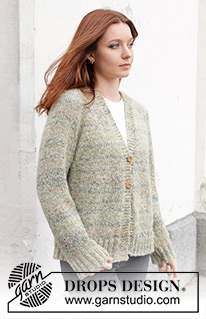 Hidden Forest Cardigan / DROPS 243-25 - DROPS Fabel ja DROPS Brushed Alpaca Silk lõngadest ülevalt alla kootud raglaan varrukatega ja V-kaelusega kardigan suurustele S kuni XXXL
