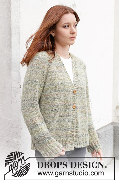 Hidden Forest Cardigan / DROPS 243-25 - DROPS Fabel ja DROPS Brushed Alpaca Silk lõngadest ülevalt alla kootud raglaan varrukatega ja V-kaelusega kardigan suurustele S kuni XXXL