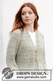 Hidden Forest Cardigan / DROPS 243-25 - DROPS Fabel ja DROPS Brushed Alpaca Silk lõngadest ülevalt alla kootud raglaan varrukatega ja V-kaelusega kardigan suurustele S kuni XXXL