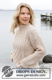 Ocean Ropes / DROPS 243-26 - Strikket bluse i DROPS Merino Extra Fine. Arbejdet strikkes nedefra og op med reliefmønster, snoninger, isyede ærmer og dobbelt halskant. Størrelse S - XXXL.