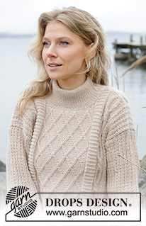 Ocean Ropes / DROPS 243-26 - Strikket bluse i DROPS Merino Extra Fine. Arbejdet strikkes nedefra og op med reliefmønster, snoninger, isyede ærmer og dobbelt halskant. Størrelse S - XXXL.