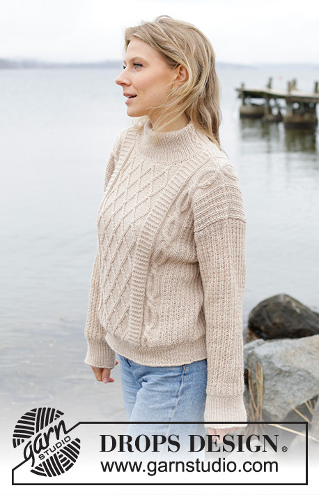 Ocean Ropes / DROPS 243-26 - Strikket bluse i DROPS Merino Extra Fine. Arbejdet strikkes nedefra og op med reliefmønster, snoninger, isyede ærmer og dobbelt halskant. Størrelse S - XXXL.