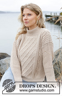 Ocean Ropes / DROPS 243-26 - Strikket bluse i DROPS Merino Extra Fine. Arbejdet strikkes nedefra og op med reliefmønster, snoninger, isyede ærmer og dobbelt halskant. Størrelse S - XXXL.