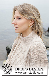 Ocean Ropes / DROPS 243-26 - Strikket bluse i DROPS Merino Extra Fine. Arbejdet strikkes nedefra og op med reliefmønster, snoninger, isyede ærmer og dobbelt halskant. Størrelse S - XXXL.