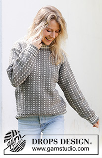 Winter Twilight / DROPS 243-27 - Jersey de punto en DROPS Merino Extra Fine. La pieza está tejida de abajo hacia arriba con patrón jacquard nórdico/islandés, cuello doble y mangas cosidas. Tallas S – XXXL.