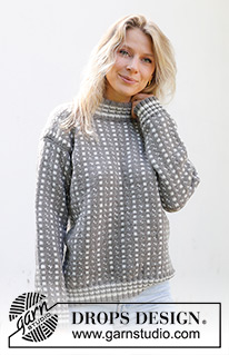 Winter Twilight / DROPS 243-27 - Jersey de punto en DROPS Merino Extra Fine. La pieza está tejida de abajo hacia arriba con patrón jacquard nórdico/islandés, cuello doble y mangas cosidas. Tallas S – XXXL.