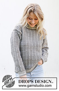 Winter Twilight / DROPS 243-27 - Jersey de punto en DROPS Merino Extra Fine. La pieza está tejida de abajo hacia arriba con patrón jacquard nórdico/islandés, cuello doble y mangas cosidas. Tallas S – XXXL.