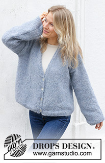 Open Sky Cardigan / DROPS 243-29 - Knitted basic jacket in DROPS Melody. The piece is worked bottom up with stocking stitch and V-neck. Sizes XS - XXL.