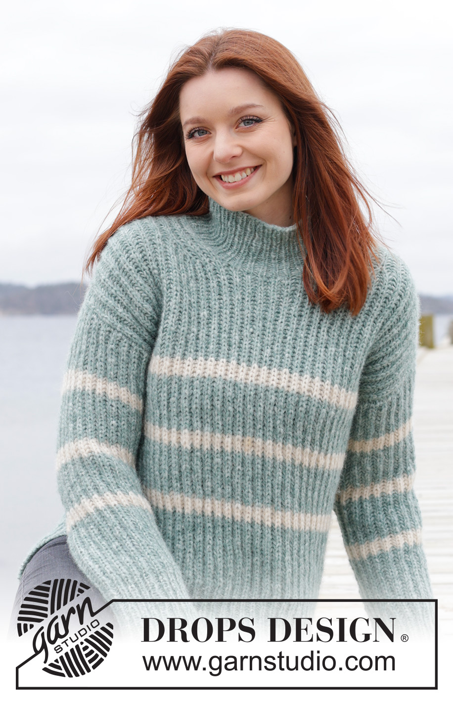 Pacific Coastline / DROPS 243-5 - Knitted sweater in DROPS Air. The piece is worked top down with European/diagonal shoulders, English rib and split in the sides. Sizes S - XXXL.