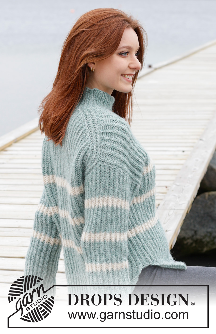 Pacific Coastline / DROPS 243-5 - Knitted sweater in DROPS Air. The piece is worked top down with European/diagonal shoulders, English rib and split in the sides. Sizes S - XXXL.