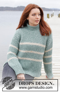 Pacific Coastline / DROPS 243-5 - Knitted sweater in DROPS Air. The piece is worked top down with European/diagonal shoulders, English rib and split in the sides. Sizes S - XXXL.
