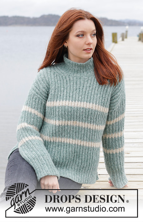 Pacific Coastline / DROPS 243-5 - Knitted sweater in DROPS Air. The piece is worked top down with European/diagonal shoulders, English rib and split in the sides. Sizes S - XXXL.