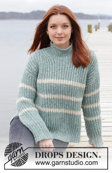 Pacific Coastline / DROPS 243-5 - Knitted sweater in DROPS Air. The piece is worked top down with European/diagonal shoulders, English rib and split in the sides. Sizes S - XXXL.