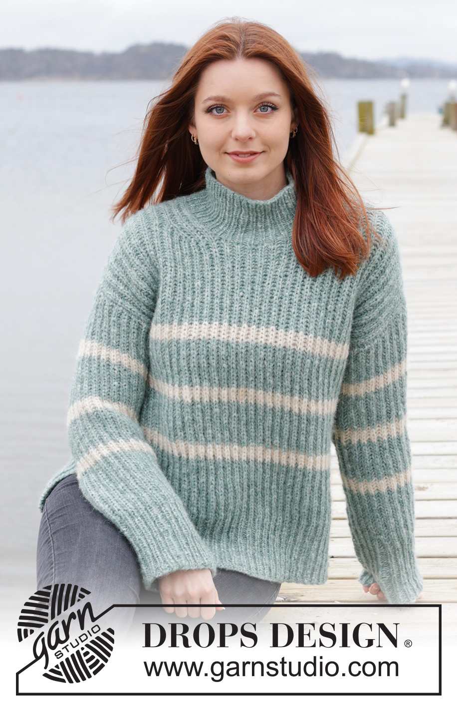 Pacific Coastline / DROPS 243-5 - Knitted sweater in DROPS Air. The piece is worked top down with European/diagonal shoulders, English rib and split in the sides. Sizes S - XXXL.
