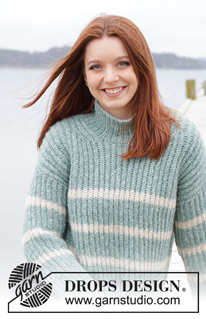 Pacific Coastline / DROPS 243-5 - Knitted sweater in DROPS Air. The piece is worked top down with European/diagonal shoulders, English rib and split in the sides. Sizes S - XXXL.