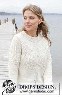 Avalanche Cardigan / DROPS 243-7 - Strikket jakke i DROPS BabyMerino. Arbeidet strikkes ovenfra og ned med dobbel halskant, rundfelling, relieffmønster og splitt i sidene. Størrelse S - XXXL.