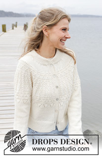 Avalanche Cardigan / DROPS 243-7 - Strikket jakke i DROPS BabyMerino. Arbeidet strikkes ovenfra og ned med dobbel halskant, rundfelling, relieffmønster og splitt i sidene. Størrelse S - XXXL.
