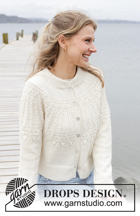 Avalanche Cardigan / DROPS 243-7 - Strikket jakke i DROPS BabyMerino. Arbeidet strikkes ovenfra og ned med dobbel halskant, rundfelling, relieffmønster og splitt i sidene. Størrelse S - XXXL.