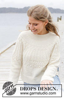Avalanche Sweater / DROPS 243-8 - DROPS Nord lõngast ülevalt alla kootud topeltkaelusega, reljeefse mustriga ümara passega ja lõhikutega džemper suurustele S kuni XXXL