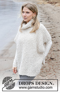Pearl Falls / DROPS 243-9 - Stickad väst / slipover i DROPS Alpaca Bouclé och DROPS Brushed Alpaca Silk. Arbetet stickas i moss-stickning med hög halskant. Storlek S - XXXL.