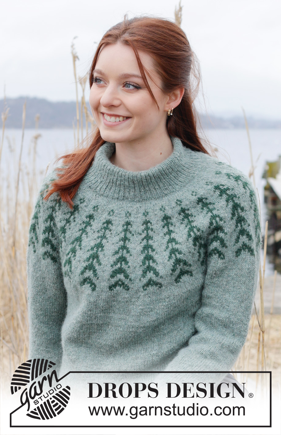 Ancient Woodlands Sweater / DROPS 244-1 - Stickad tröja i DROPS Sky. Arbetet stickas uppifrån och ner med dubbel halskant, runt ok, nordiskt mönster och sprund i sidorna. Storlek S - XXXL.