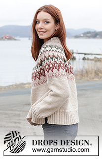 Forest Echo Cardigan / DROPS 244-10 - Chaqueta a punto en DROPS Nepal. La labor está realizada de arriba abajo con canesú redondo, patrón de jacquard, cuello doble y aberturas laterales. Tallas S - XXXL.
