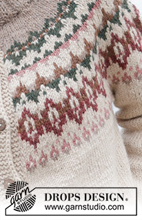 Forest Echo Cardigan / DROPS 244-10 - Chaqueta a punto en DROPS Nepal. La labor está realizada de arriba abajo con canesú redondo, patrón de jacquard, cuello doble y aberturas laterales. Tallas S - XXXL.