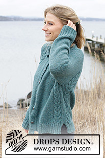 Emerald Lake Cardigan / DROPS 244-11 - Strikket cardigan i DROPS Sky. Arbejdet strikkes oppefra og ned med høj hals, raglan, snoninger og slids i siderne. Størrelse XS - XXL.