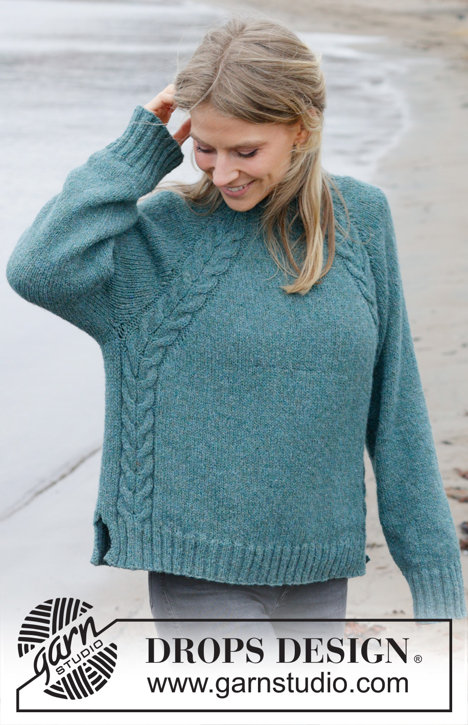 Emerald Lake Sweater / DROPS 244-12 - Strikket bluse i DROPS Sky. Arbejdet strikkes oppefra og ned med høj hals, raglan, snoninger og slids i siderne. Størrelse XS - XXL.