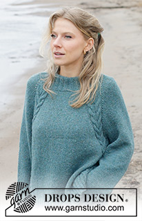 Emerald Lake Sweater / DROPS 244-12 - Strikket bluse i DROPS Sky. Arbejdet strikkes oppefra og ned med høj hals, raglan, snoninger og slids i siderne. Størrelse XS - XXL.