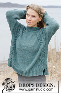 Emerald Lake Sweater / DROPS 244-12 - Strikket bluse i DROPS Sky. Arbejdet strikkes oppefra og ned med høj hals, raglan, snoninger og slids i siderne. Størrelse XS - XXL.