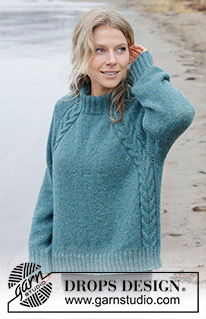 Emerald Lake Sweater / DROPS 244-12 - Strikket bluse i DROPS Sky. Arbejdet strikkes oppefra og ned med høj hals, raglan, snoninger og slids i siderne. Størrelse XS - XXL.