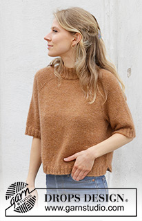 Ginger Tea Top / DROPS 244-15 - Strikket bluse i DROPS Flora og DROPS Kid-Silk. Arbejdet strikkes oppefra og ned med raglan, glatstrik og korte ærmer. Størrelse S - XXXL.
