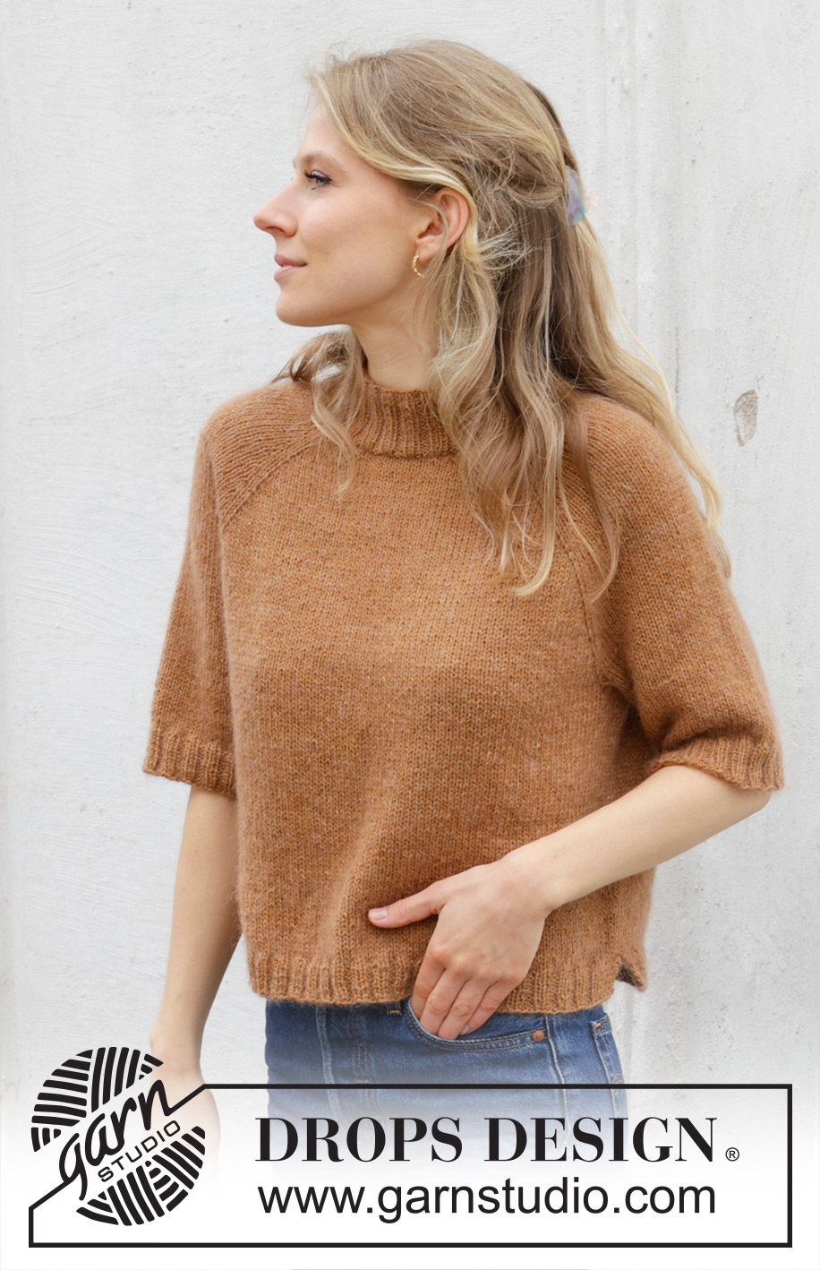 Ginger Tea Top / DROPS 244-15 - Strikket bluse i DROPS Flora og DROPS Kid-Silk. Arbejdet strikkes oppefra og ned med raglan, glatstrik og korte ærmer. Størrelse S - XXXL.