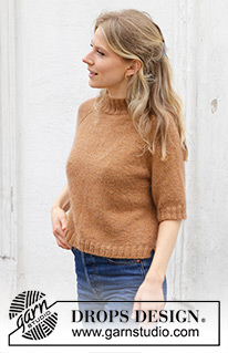 Ginger Tea Top / DROPS 244-15 - Strikket bluse i DROPS Flora og DROPS Kid-Silk. Arbejdet strikkes oppefra og ned med raglan, glatstrik og korte ærmer. Størrelse S - XXXL.