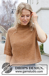 Ginger Tea Top / DROPS 244-15 - Strikket bluse i DROPS Flora og DROPS Kid-Silk. Arbejdet strikkes oppefra og ned med raglan, glatstrik og korte ærmer. Størrelse S - XXXL.