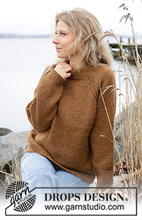 Ginger Dream / DROPS 244-22 - Sweter na drutach przerabiany od góry do dołu z włóczki DROPS Alaska. Z dżersejem, reglanowymi rękawami i wysokim wykończeniem dekoltu. Od S do XXXL.