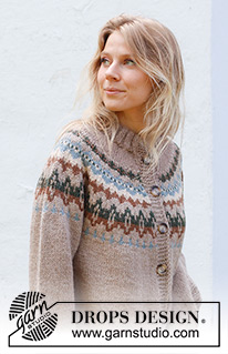 Autumn Reflections Cardigan / DROPS 244-23 - Ylhäältä alas neulottu jakku DROPS Nepal-langasta. Työssä on kaarroke, kirjoneuletta ja kaksinkertainen pääntien reunus. Koot S-XXXL.