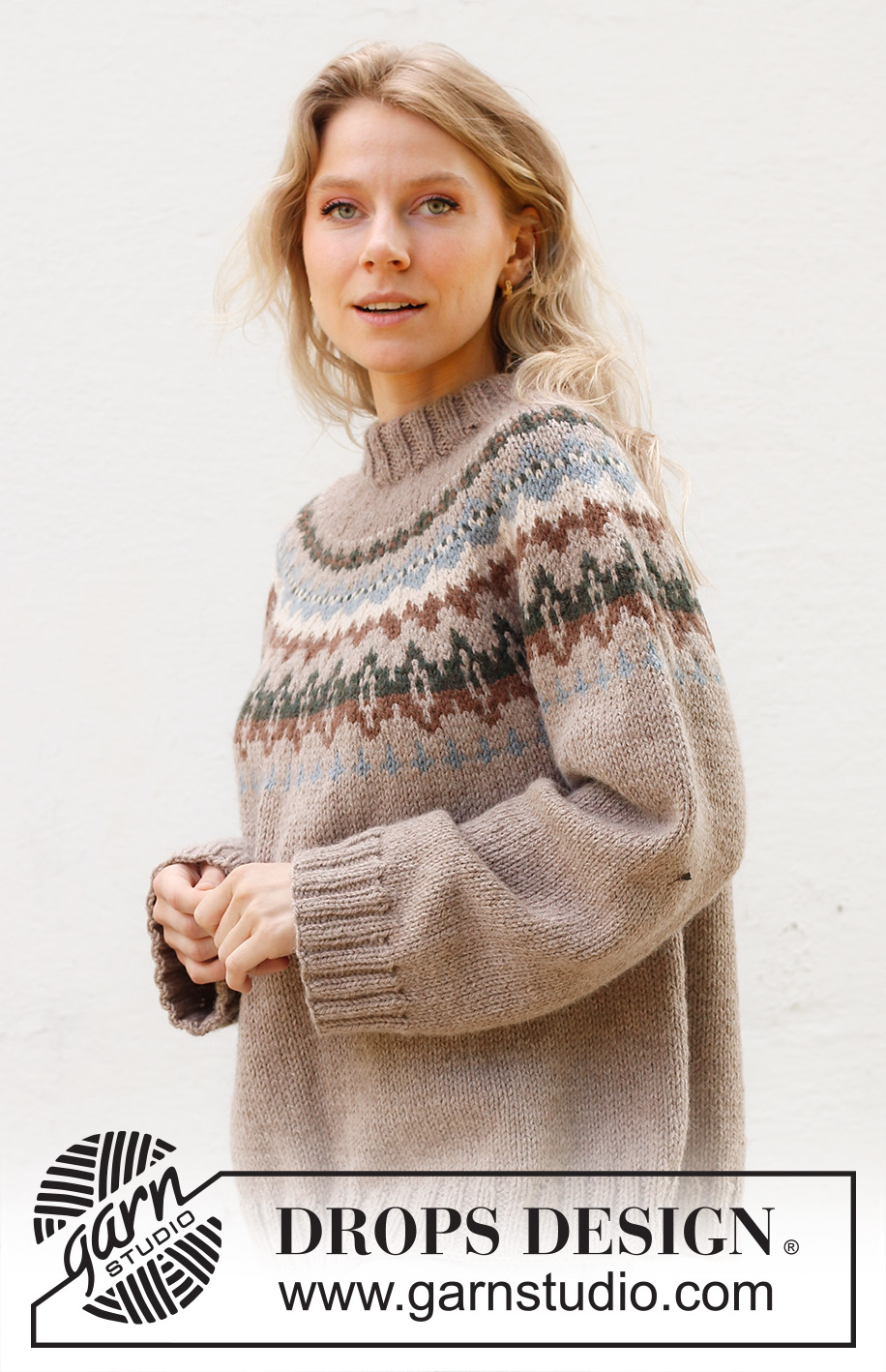 Autumn Reflections Sweater / DROPS 244-24 - Knitted jumper in DROPS Nepal. The piece is worked top down with round yoke, multi-coloured pattern and double neck. Sizes S - XXXL.