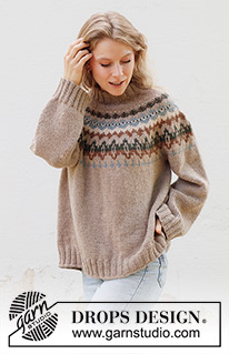 Autumn Reflections Sweater / DROPS 244-24 - Knitted jumper in DROPS Nepal. The piece is worked top down with round yoke, multi-coloured pattern and double neck. Sizes S - XXXL.