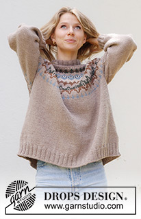 Autumn Reflections Sweater / DROPS 244-24 - Knitted jumper in DROPS Nepal. The piece is worked top down with round yoke, multi-coloured pattern and double neck. Sizes S - XXXL.
